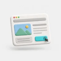 Création de site web Création de site web : fenêtre de site en 3D avec un bouton turquoise